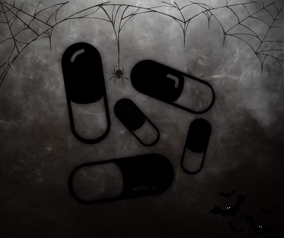 pills with spider web